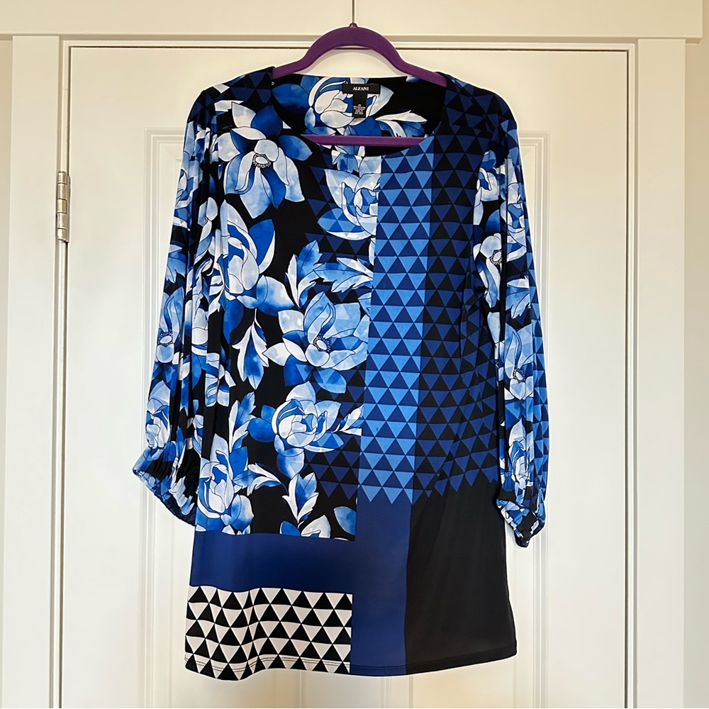 Alfani Blue Floral & Geo Patchwork Tunic